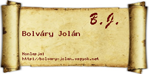 Bolváry Jolán névjegykártya